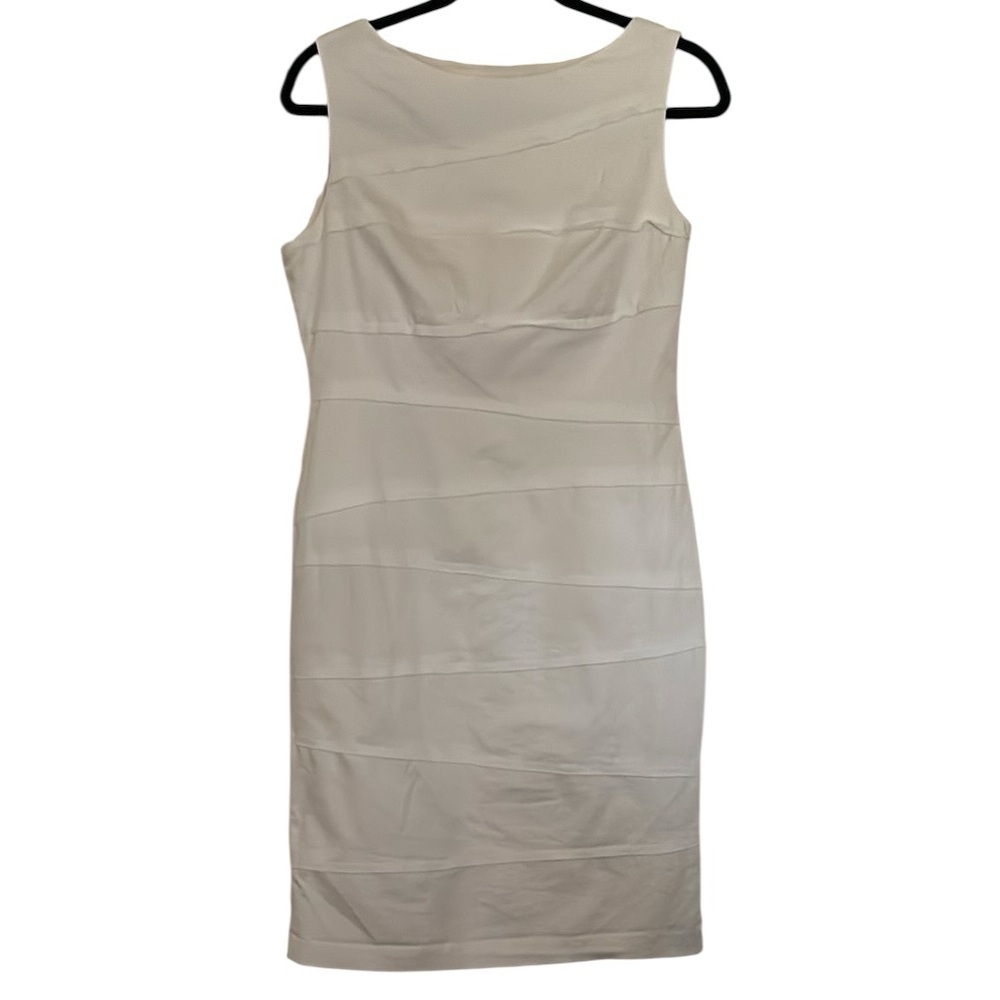 Suzi Chin for Maggie Boutique dress, white with topstitch layer look accents, 4